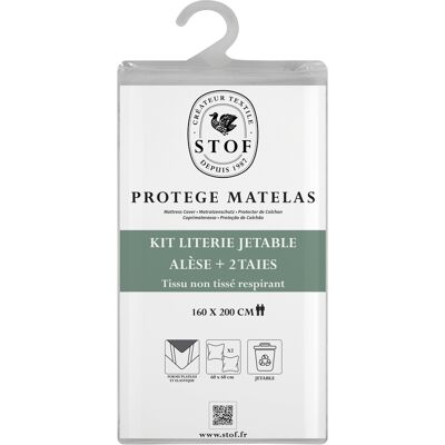 Kit literie jetable - Alèse 160 x 200 cm + 2 taies 60 x 60cm - STOF - Mondial Tissus - Publicité Kit literie jetable - Alèse 160 x 200 cm + 2 taies 60 x 60cm - STOF - Mondial Tissus - Publicité