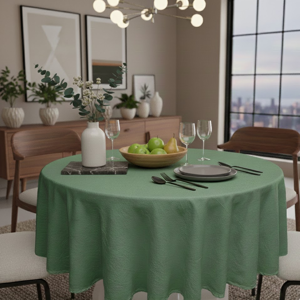 Nappe ronde crinkle vert d'eau diamètre 160cm - MT - Mondial Tissus - Publicité Nappe ronde crinkle vert d'eau diamètre 160cm - MT - Mondial Tissus - Publicité
