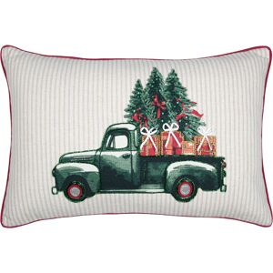 Coussin de Noël rectangulaire écru rayé motif sapin dos rouge 35 x 55cm - MT - Mondial Tissus - Publicité Coussin de Noël rectangulaire écru rayé motif sapin dos rouge 35 x 55cm - MT - Mondial Tissus - Publicité