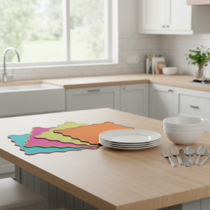 Lot de 4 serviettes de table multicolores ourlet vague 40X40 cm - MT - Mondial Tissus - Publicité Lot de 4 serviettes de table multicolores ourlet vague 40X40 cm - MT - Mondial Tissus - Publicité
