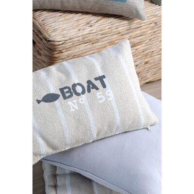 Coussin coton beige imprimé Boat rayé blanc 30 x 50cm - STOF - Mondial Tissus - Publicité Coussin coton beige imprimé Boat rayé blanc 30 x 50cm - STOF - Mondial Tissus - Publicité