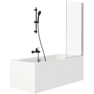 Pack baignoire droite 170 x 75 JACOB DELAFON Elise + pack pommeau et mitigeur bain douche noir mat + pare bain chromé + vidage noir - Publicité Pack baignoire droite 170 x 75 JACOB DELAFON Elise + pack pommeau et mitigeur bain douche noir mat + pare bain chromé + vidage noir - Publicité