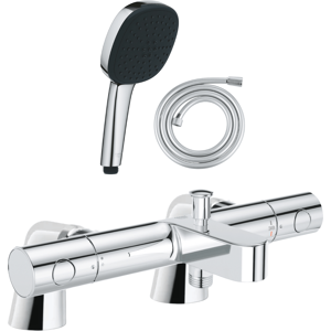 Pack mitigeur bain douche thermostatique GROHE Grohtherm 800 cosmopolitan + douchette carré 2 jets + flexible - Publicité Pack mitigeur bain douche thermostatique GROHE Grohtherm 800 cosmopolitan + douchette carré 2 jets + flexible - Publicité