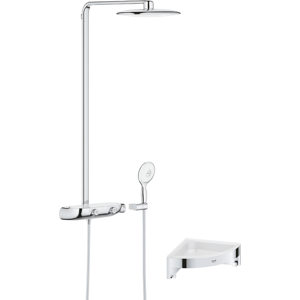 Colonne de douche thermostatique GROHE Rainshower System SmartControl Mono 360 Blanc/chromé + Tablette douche d'angle Start Cube - Publicité Colonne de douche thermostatique GROHE Rainshower System SmartControl Mono 360 Blanc/chromé + Tablette douche d'angle Start Cube - Publicité
