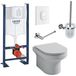 Pack WC suspendu sans bride JACOB DELAFON Elite + Bâti support GROHE RapidSL + plaque blanche + Porte-balai + Porte-rouleau - Publicité Pack WC suspendu sans bride JACOB DELAFON Elite + Bâti support GROHE RapidSL + plaque blanche + Porte-balai + Porte-rouleau - Publicité