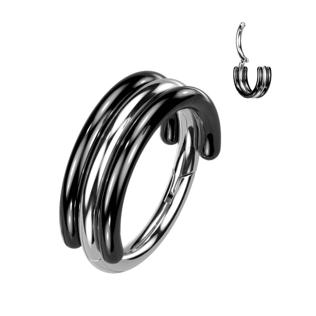 Piercing Street Piercing oreille anneau segment titane G23 cercles noir argenté - Argenté