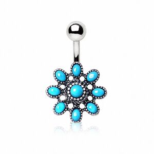 Piercing Street Piercing nombril fleur turquoise - Argente