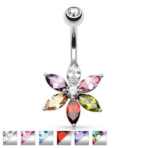 Piercing Street Piercing nombril fleur 6 pierres petales - Argente