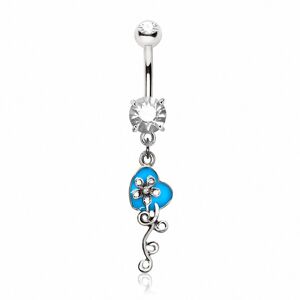 Piercing Street Piercing nombril coeur bleu et fleur - Argente