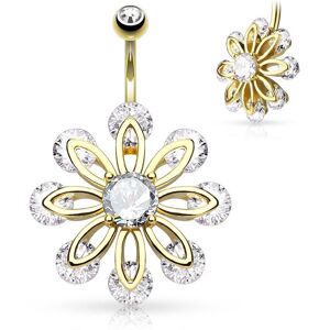 Piercing Street Piercing nombril fleur a 8 petales plaque or - Dore