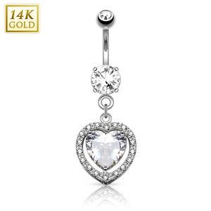 Piercing Street Piercing nombril Or blanc 14 carats coeur solitaire - Argente