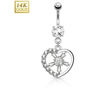 Piercing Street Piercing nombril Or blanc 14 carats coeur rayons - Argente