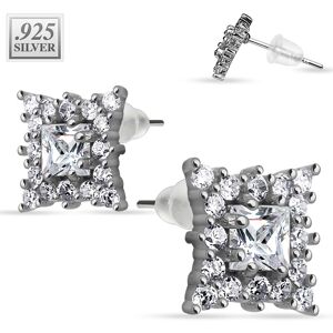 Piercing Street Paire boucles d'oreille argent rectangulaire pave - Argente