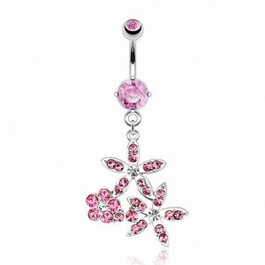 Piercing Street Piercing nombril fleur strass roses - Argente