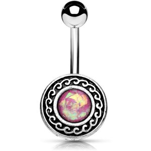 Piercing Street Piercing nombril bouclier tribal opale rose - Argente