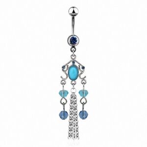 Piercing Street Piercing nombril chaines et perles turquoise - Argente