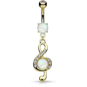 Piercing Street Piercing nombril clef de sol opale plaque or - Dore