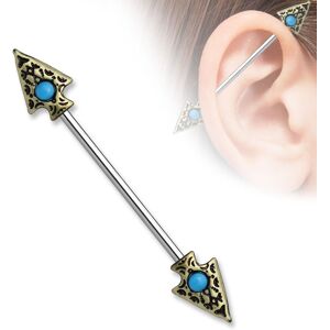 Piercing Street Piercing industriel lance tribale et turquoise - Argente