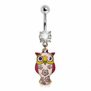 Piercing Street Piercing nombril pendentif hibou fleurs - Argente