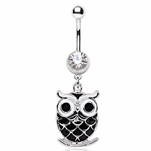 Piercing Street Piercing nombril pendentif hibou noir - Argente