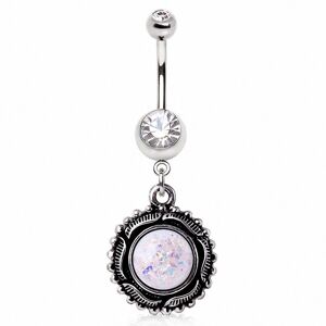 Piercing Street Piercing nombril broche opale blanche - Argente