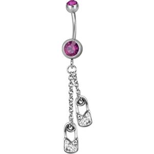 Piercing Street Piercing nombril Swarovski epingle a nourrice fuchsia - Argente