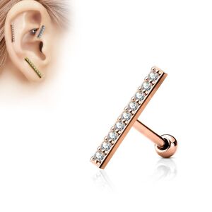 Piercing Street Piercing oreille cartilage barre plaque or rose 9 strass - Or Rose