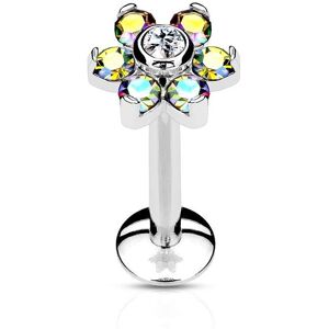 Piercing Street Piercing oreille labret levre fleur cristaux aurore boreale - Argente