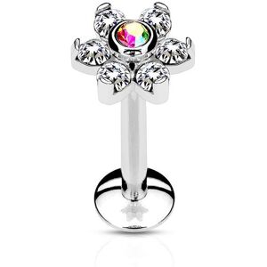 Piercing Street Piercing oreille labret levre fleur cristaux blanc - Argente