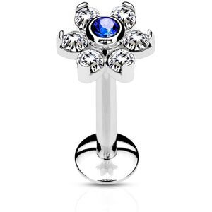 Piercing Street Piercing oreille labret levre fleur cristaux bleu - Argente