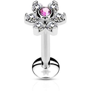 Piercing Street Piercing oreille labret levre fleur cristaux rose - Argente