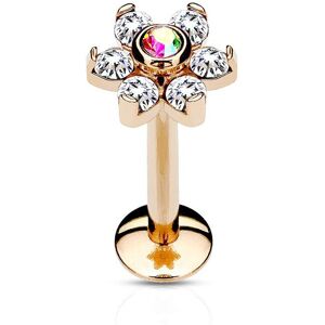 Piercing Street Piercing oreille labret levre fleur cristaux blanc acier or rose - Or Rose