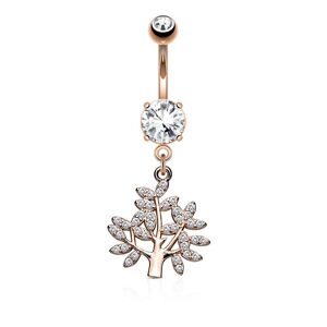 Piercing Street Piercing nombril arbre de vie pave de gemmes plaque or rose - Or Rose