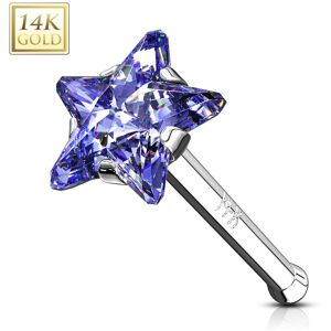 Piercing Street Piercing nez Or Blanc 14 Carats tige droite etoile tanzanite - Argente