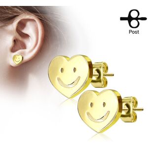 Piercing Street Paire boucles d'oreilles clous coeur smiley dore - Dore