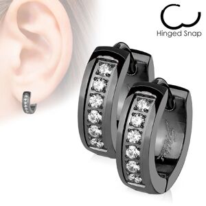 Piercing Street Paire Boucles d'oreille Anneaux ligne de strass noir - Noir