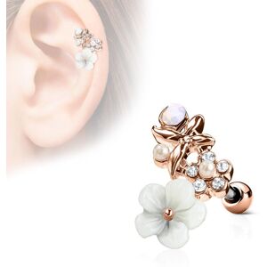 Piercing Street Piercing oreille cartilage helix fleur blanche plaque or rose - Or Rose