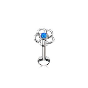 Piercing Street Piercing oreille labret levre fleur opale bleue - Argente