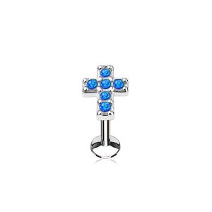 Piercing Street Piercing oreille labret levre croix pavee opale bleue - Argente