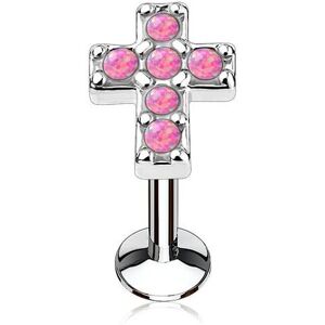 Piercing Street Piercing oreille labret levre croix pavee opale rose - Argente