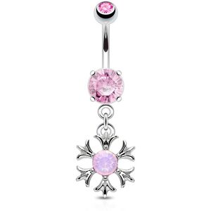 Piercing Street Piercing nombril pendentif soleil tribal opalite rose - Argente