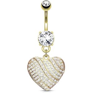 Piercing Street Piercing nombril plaque or pendentif coeur micro pave - Dore