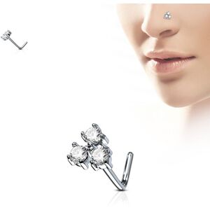 Piercing Street Piercing nez tige en L triple gemmes blancs triangle - Argente