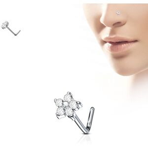 Piercing Street Piercing nez tige en L fleur cinq gemmes - Argente