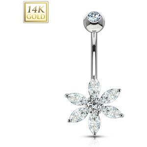 Piercing Street Piercing nombril Or blanc 14 carats fleur petales - Argente