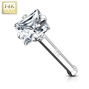 Piercing Street Piercing nez tige droite Or blanc 14 carats gemme carre - Argente