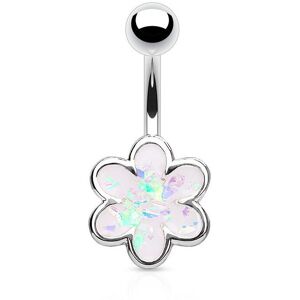 Piercing Street Piercing nombril fleur a 6 petales opale blanche - Argente