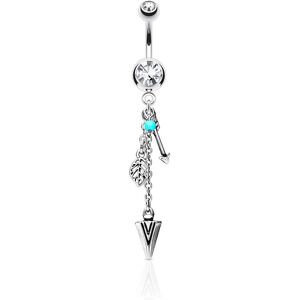 Piercing Street Piercing nombril pendentif tribal plume et fleche - Argente