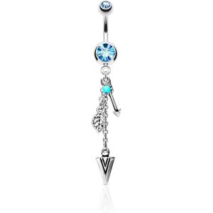 Piercing Street Piercing nombril pendentif tribal plume et fleche turquoise - Argente