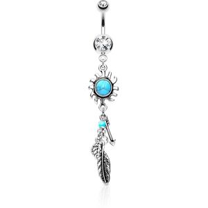 Piercing Street Piercing nombril pendentif soleil trial plume et fleche - Argente